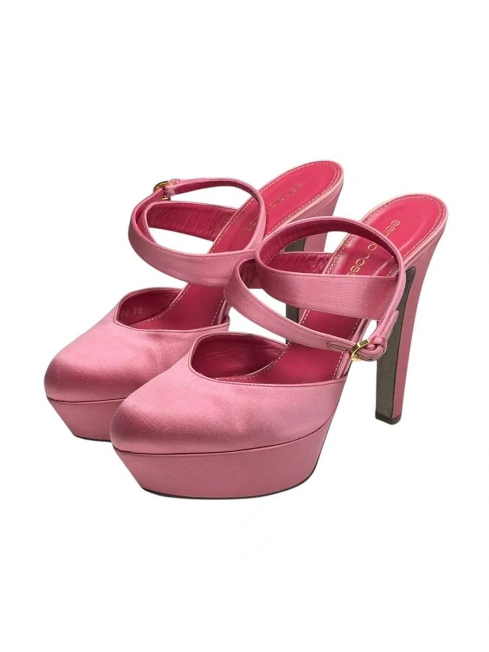 Sergio Rossi 𖦹 Satin Ankle Wrap Strap Platform Heels Sandals 𖦹 Bright Pink 38